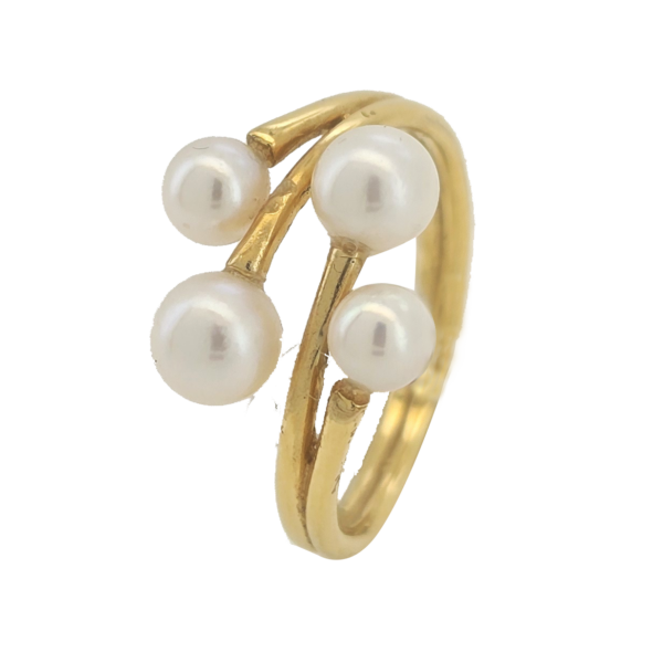 R306 - Δαχτυλίδι με Μαργαριτάρια Akoya Ιαπωνίας 4-4.5 mm - Κίτρινος Χρυσός Κ14