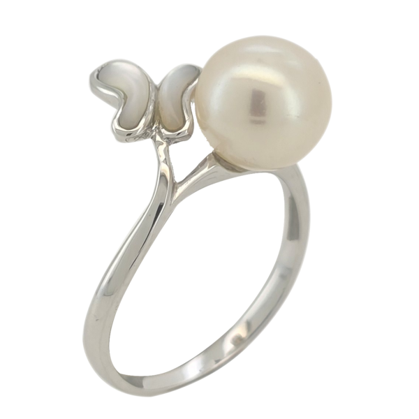 .R307- Δαχτυλίδι με Μαργαριτάρι Akoya Ιαπωνίας 8.5- 9mm -Λευκός Χρυσός Κ18