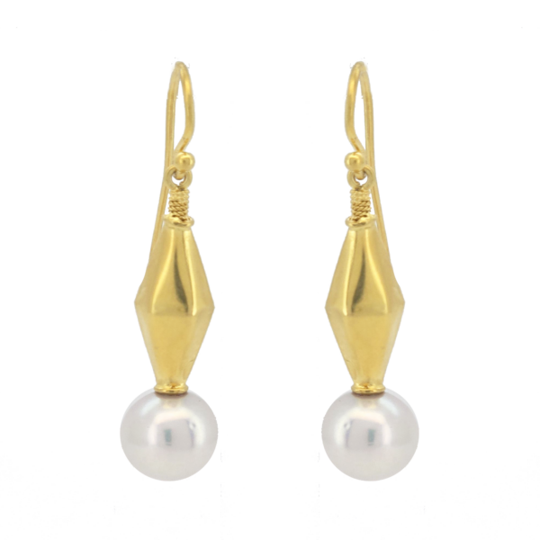 E232- Σκουλαρίκια Κίτρινος Χρυσός με Φυσικό Μαργαριτάρι 10-11 mm