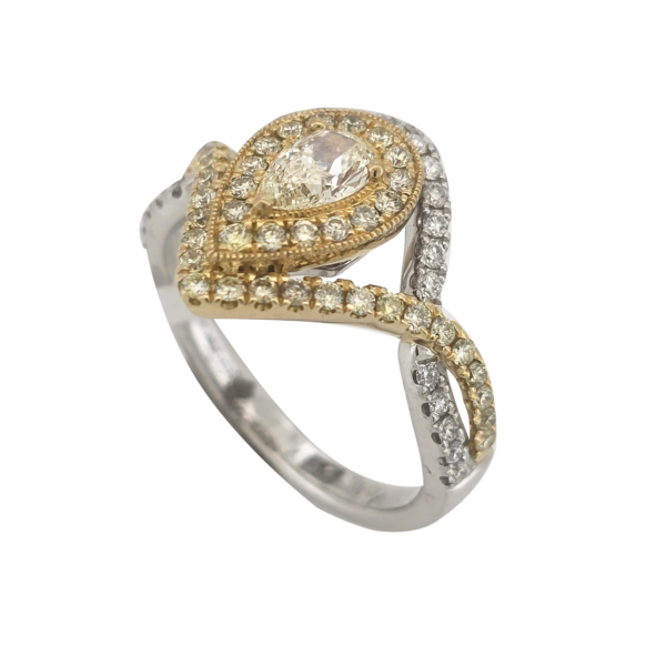 DR020- Δαχτυλίδι με Κίτρινα Διαμάντια Pear Cut 0.40 Cts- brilliant Cut 0.43 Cts-Λευκά Διαμάντια 0.21 Cts
