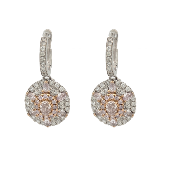 DE032- Σκουλαρίκια με Ροζ Διαμάντια Oval cut 0.32 cts-Pear cut 0.60cts- Round Cut 0.20 cts- Λευκά Διαμάντια Mix shape Cut 0.58 Cts