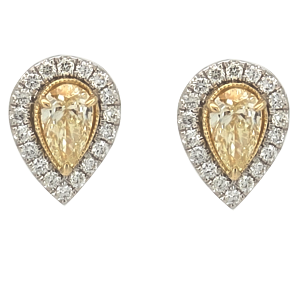 DE031- Σκουλαρίκια με Κίτρινα Διαμάντια Pear Cut 0.65 Cts -Λευκά Διαμάντια Round Cut 0.24 Cts