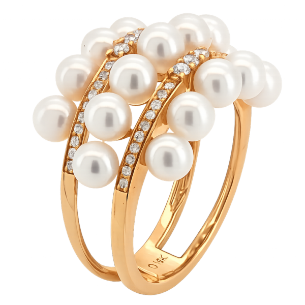 R310- Δαχτυλίδι με Μαργαριτάρια Akoya Ιαπωνίας 3-3.5 mm- Λευκά Διαμάντια 0.58 Cts