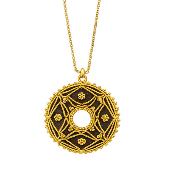 PRPEN004  - Μενταγιόν Μπούκλα Καστελλορίζου σε Κίτρινο Χρυσό Κ18 με μαύρο πλατίνωμα