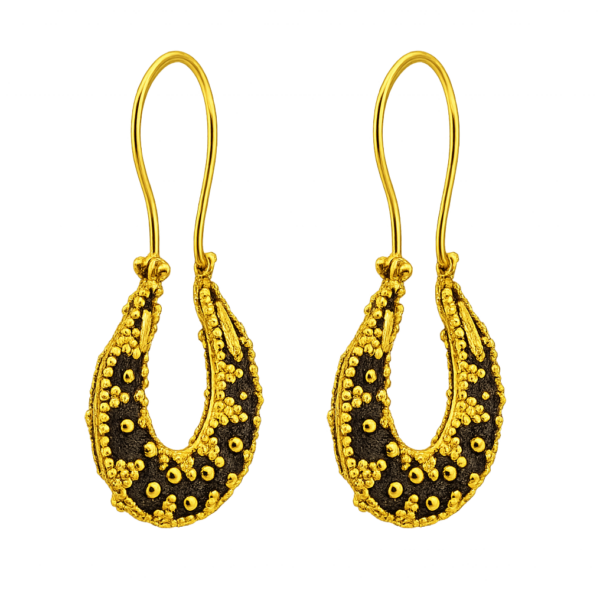 PRE005 -Σκουλαρίκια Μπούκλα Καστελλορίζου σε Κίτρινο Χρυσό Κ18 με μαύρο πλατίνωμα