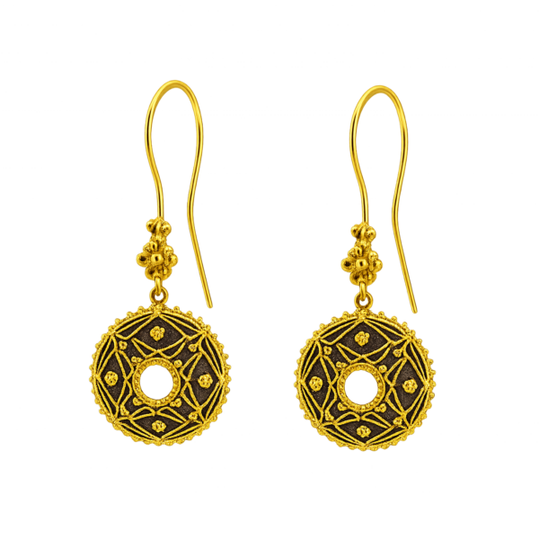 PRE006 -Σκουλαρίκια Μπούκλα Καστελλορίζου σε Κίτρινο Χρυσό Κ18 με μαύρο πλατίνωμα