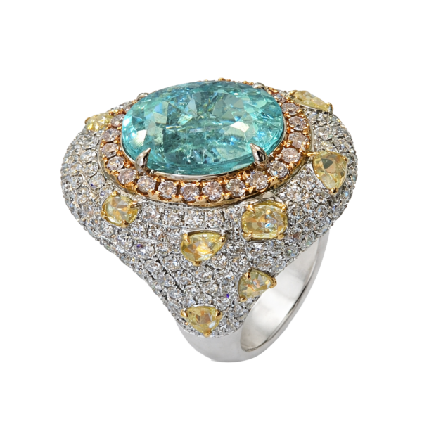 DR063- Δαχτυλίδι με Paraiba Tourmaline- Κίτρινα Διαμάντια- Λευκά Διαμάντια