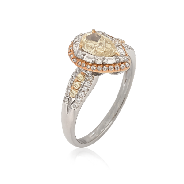 DR064- Δαχτυλίδι με Κίτρινα Διαμάντια Pear Cut 0.63 Cts -Ροζ & Λευκά Διαμάντια Round & Multi Cut 0.32 Cts