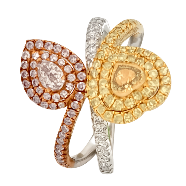 DR067- Δαχτυλίδι με Κίτρινα Διαμάντια Heart Cut 0.25 Cts & Round Cut 0.30 Cts- Ροζ Διαμάντια Mix Cut 0.45Cts-Λευκά Διαμάντια Round Cut 0.13 Cts