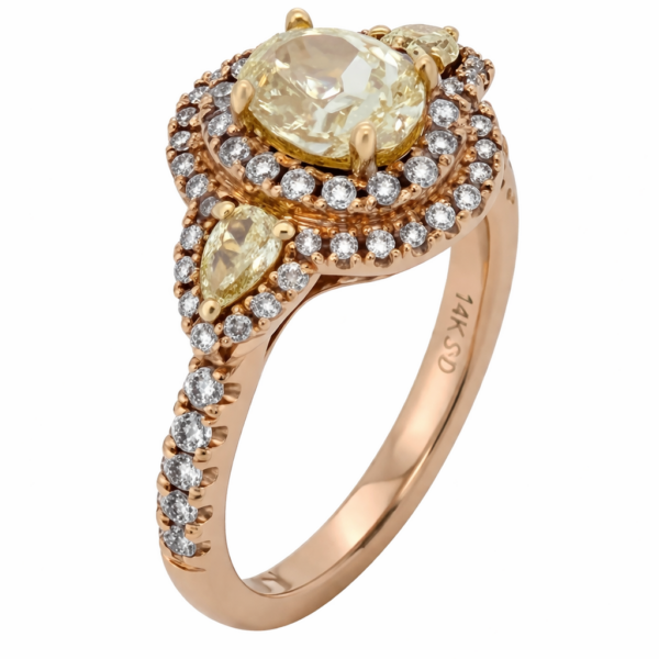 DR065- Δαχτυλίδι με Κίτρινο Διαμάντι Oval cut 0.9Cts- Κίτρινα & Ροζ Διαμάντια Pear & Round Cut 0.64 Cts - K14 Ροζ Χρυσό