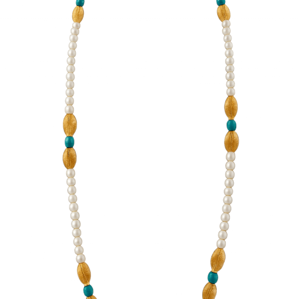 N79- Κολιέ με Φυσικά Μαργαριτάρια - Citrine- Turquoise