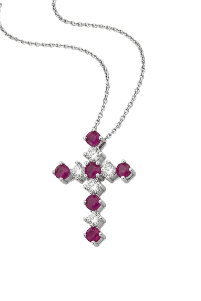 DP001- Σταυρός με Ρουμπίνια 0.92 Cts- Λευκά Διαμάντια br. 0.46Cts