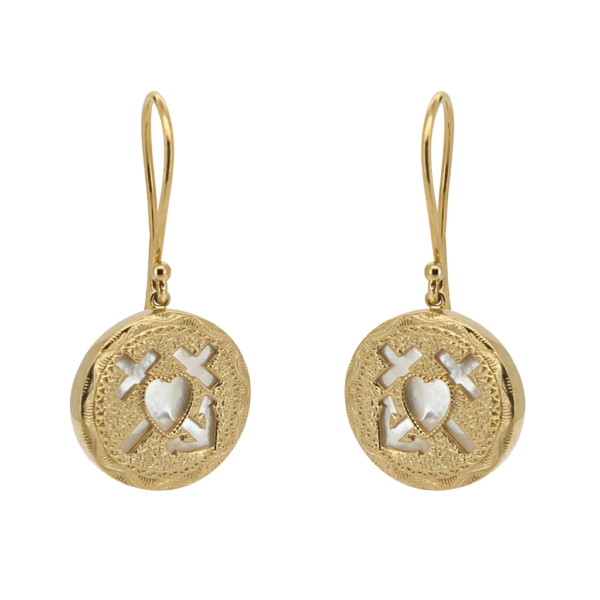 PRE012 -Σκουλαρίκια Καστελλορίζου με Φίλντισι σε Κίτρινο Χρυσό Κ14