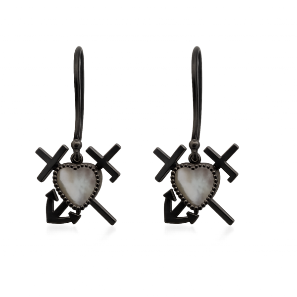 PRE009 - Σκουλαρίκια Καστελλορίζου σε μαύρο πλατίνωμα Λευκού Χρυσού Κ14 με Φίλντισι
