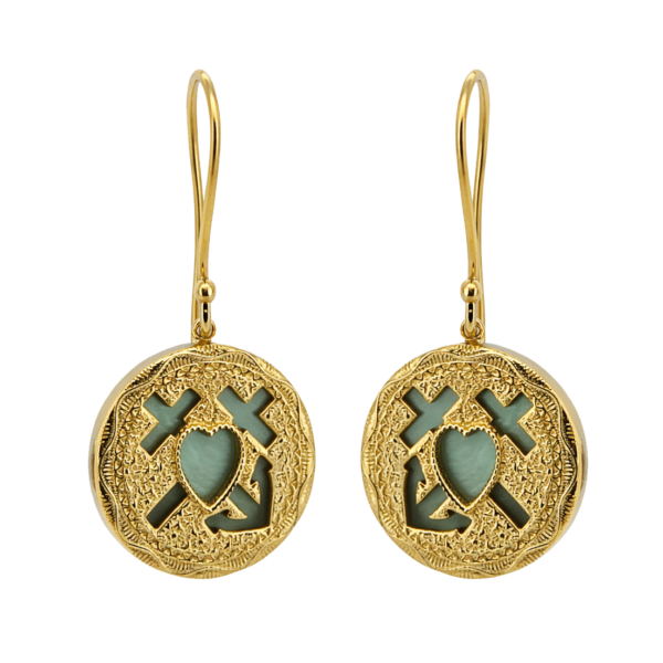 PRE007 -Σκουλαρίκια Καστελλορίζου με Μαύρο Φίλντισι σε Κίτρινο Χρυσό Κ14