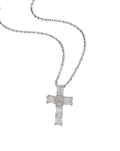 DP008- Σταυρός με Λευκά Διαμάντια Emerald Cut 1.20Cts