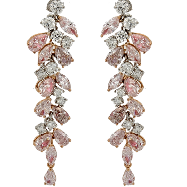 DE039- Σκουλαρίκια με Ροζ και Λευκά Διαμάντια