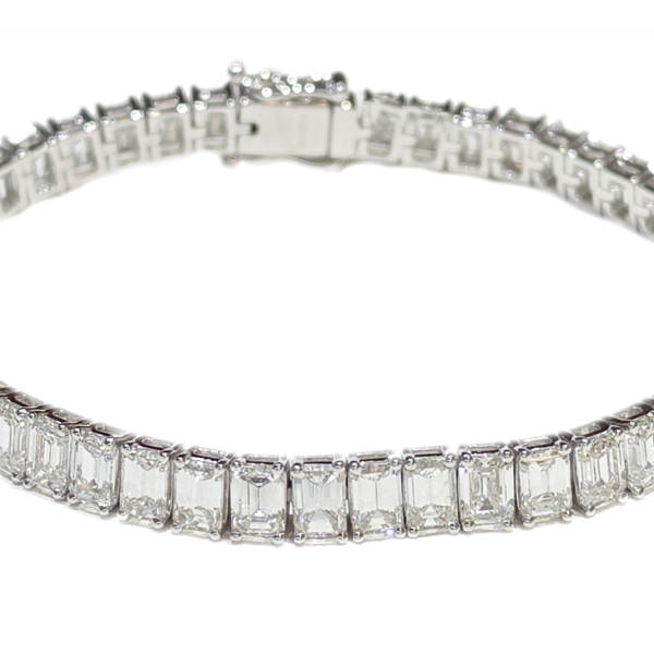 DB020- Βραχιόλι Ριβιέρα με Λευκά Διαμάντια Emerald Cut 15.49 Cts - Πλατίνα