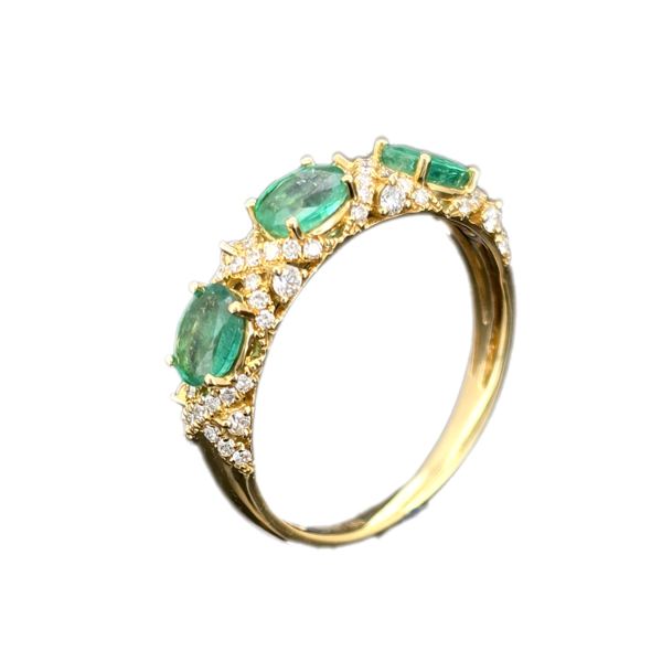 DR071- Δαχτυλίδι με Σμαράγδια 0.90 Cts- Λευκά Διαμάντια 0.30Cts -Κίτρινος Χρυσός Κ18