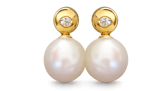 E283- Σκουλαρίκια με Λευκά Διαμάντια 0.07 Cts & Μαργαριτάρια Νοτίων Θαλασσών 10.5-11 mm- Κίτρινος Χρυσός Κ18