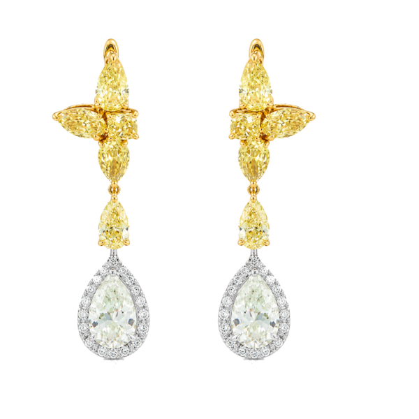 DE040- Σκουλαρίκια με Κίτρινα Διαμάντια 5.02 Cts & Λευκά Διαμάντια 2.38 Cts- Κίτρινος Χρυσός Κ18