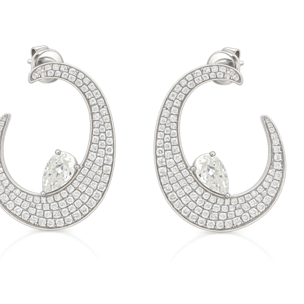 DE039-Σκουλαρίκια με Λευκά Διαμάντια Round Cut 2.30 Cts & Pear Cut 1.97 Cts -Λευκός Χρυσός Κ18