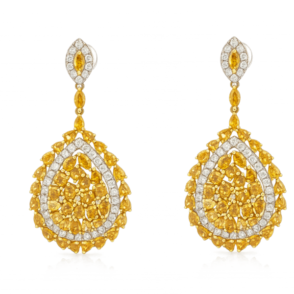 DE041-Σκουλαρίκια με Κίτρινα Διαμάντια 0.70 Cts & Λευκά Διαμάντια 1.32 Cts