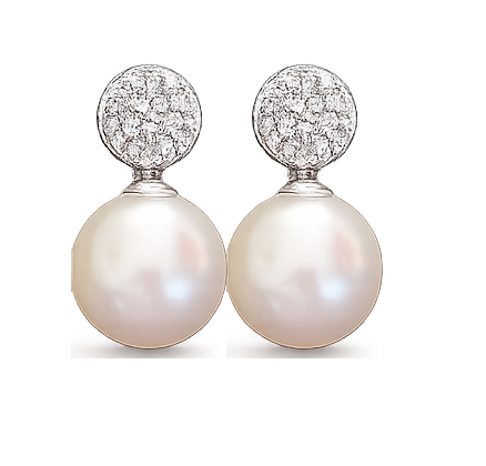 E286- Σκουλαρίκια με Λευκά Διαμάντια 0.17Cts - Μαργαριτάρι Νοτίων Θαλασσών 10-10.5 mm