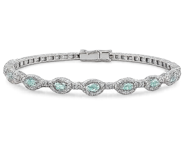 DB023- Χειροπέδα με Paraiba Tourmaline 2.50 Cts & Λευκά Διαμάντια 2.80 Cts- Λευκός Χρυσός Κ18