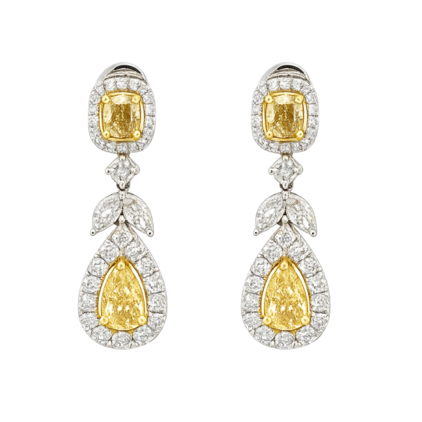 DE046-Σκουλαρίκια με Κίτρινα 1.82 Cts & Λευκά Διαμάντια 0.89 Cts