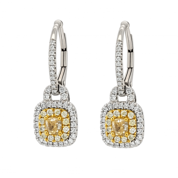 DE045- Σκουλαρίκια με Κίτρινα 0.24 Cts & 0.48 Cts και Λευκά Διαμάντια 0.43Cts