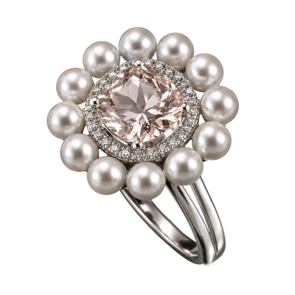 R093 - Topaz 1,61Ct - Brilliant Cut Diamonds 0,10Ct - Akoya Pearls 3-4mm