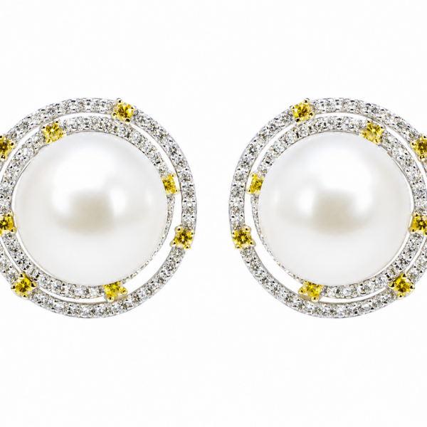 E241- Κίτρινα Διαμάντια 0,28Ct - Λευκά Διαμάντια 1,02Ct - Μαργαριτάρι Νοτίων Θαλασσών 13-14mm