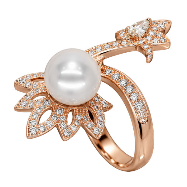 R190 – Λευκά Διαμάντια 0,54Ct - Διαμάντια Pear Cut 0,23Ct - Μαργαριτάρια Ακόγια Ιαπωνίας 8-8,5mm