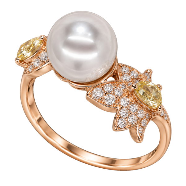 R268 - Brilliant Cut Diamonds 0,39Ct - Pear Cut Diamonds 0,30Ct - Akoya Pearl 9-9,5mm