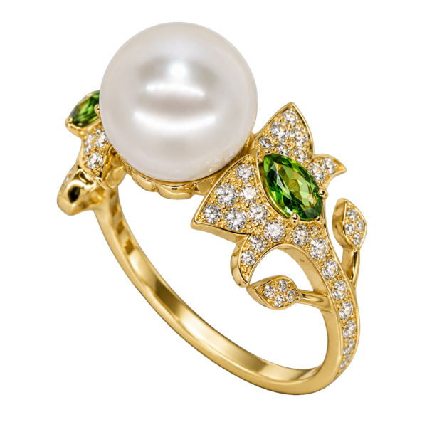 R264 - Brilliant Cut Diamonds 0,34Ct - Tsavorites 0,26Ct - Akoya Pearl 9-9,5mm