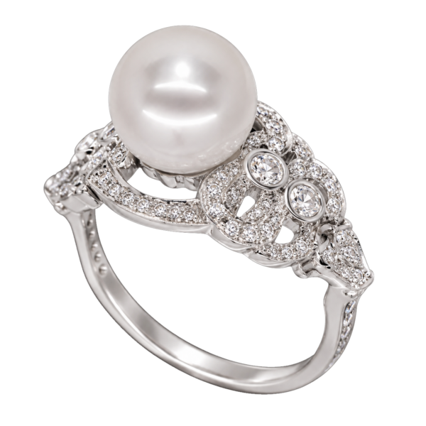 R185 - Λευκά Διαμάντια 0,36Ct - Διαμάντια Pear Cut 0,32Ct - Μαργαριτάρια Ακόγια Ιαπωνίας 9-9,5mm