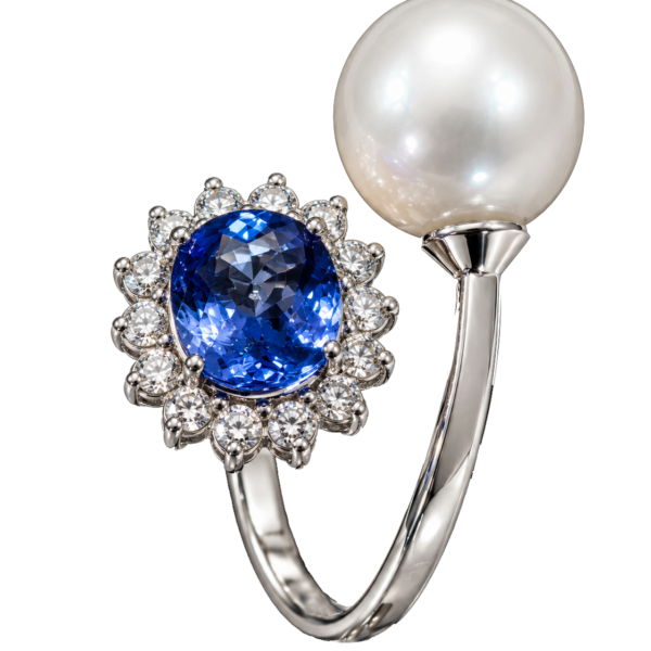 R241 - Tanzanite 3,10Ct - Brilliant Cut Diamonds 0,72Ct - South Sea Pearl 12-13mm