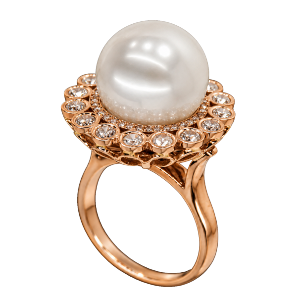 R290 - Καφέ Διαμάντια 1,08Ct - Μαργαριτάρι Νοτίων Θαλασσών 13-14mm