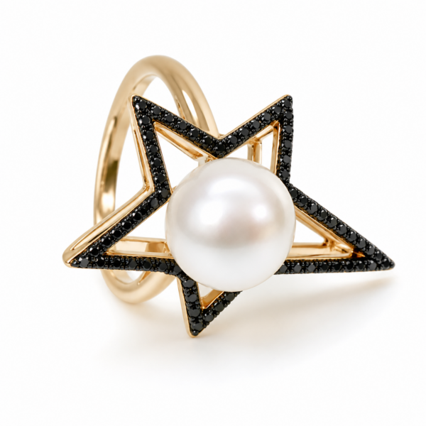 R096 – Μαύρα Διαμάντια 0,16Ct – Μαργαριτάρια Ακόγια Ιαπωνίας 9-9,5mm