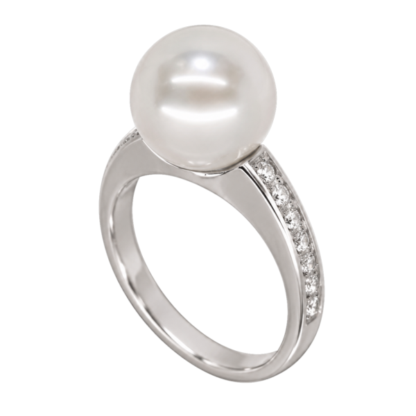 R168 - Λευκά Διαμάντια 0,12Ct - Μαργαριτάρι Νοτίων Θαλασσών 13-14mm