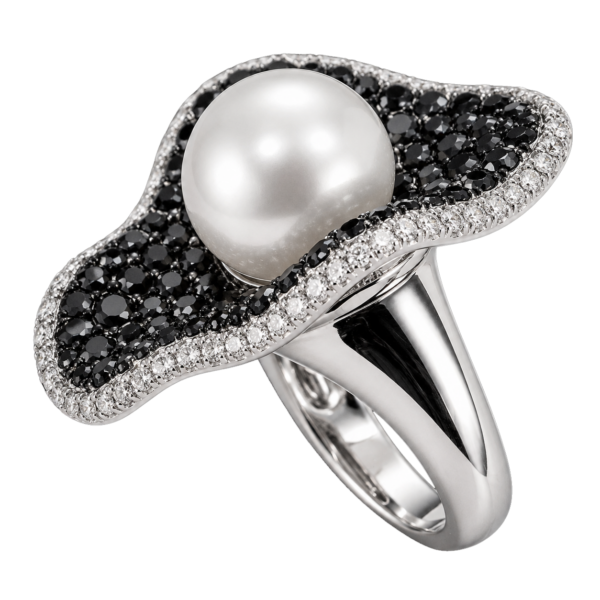 R019 - Λευκά Διαμάντια 0,64Ct - Μαύρα Διαμάντια 4,36Ct - Μαργαριτάρι Νοτίων Θαλασσών 12,10mm