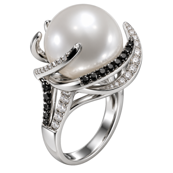 R022 - Λευκά Διαμάντια 0,37Ct - Μαύρα Διαμάντια 0,42Ct - Μαργαριτάρι Νοτίων Θαλασσών 15,66mm