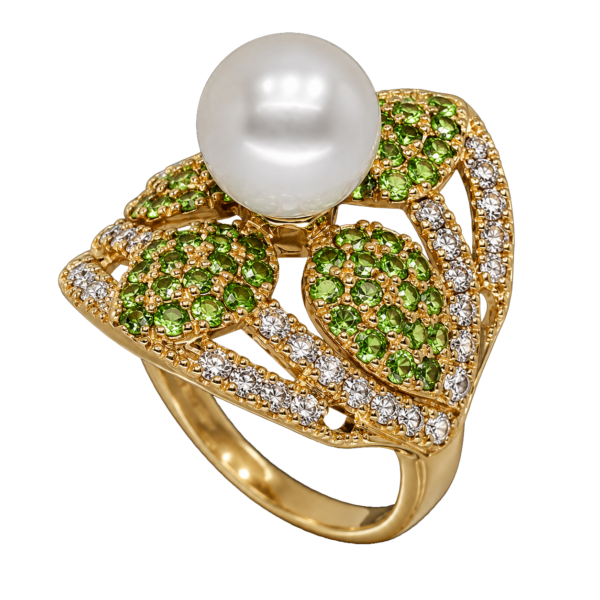 R051 - Λευκά Διαμάντια 1,08Ct – Τσαβορίτες 1,48Ct - Μαργαριτάρια Ακόγια Ιαπωνίας 9-9,5mm