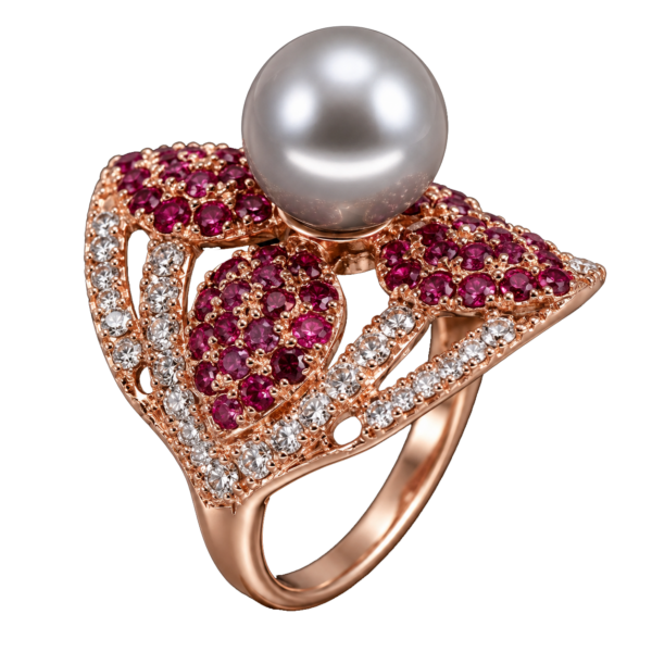 R042 - Λευκά Διαμάντια 1,08Ct – Ρουμπίνια 1,72ct - Μαργαριτάρι Ταϊτής 9-9,5mm